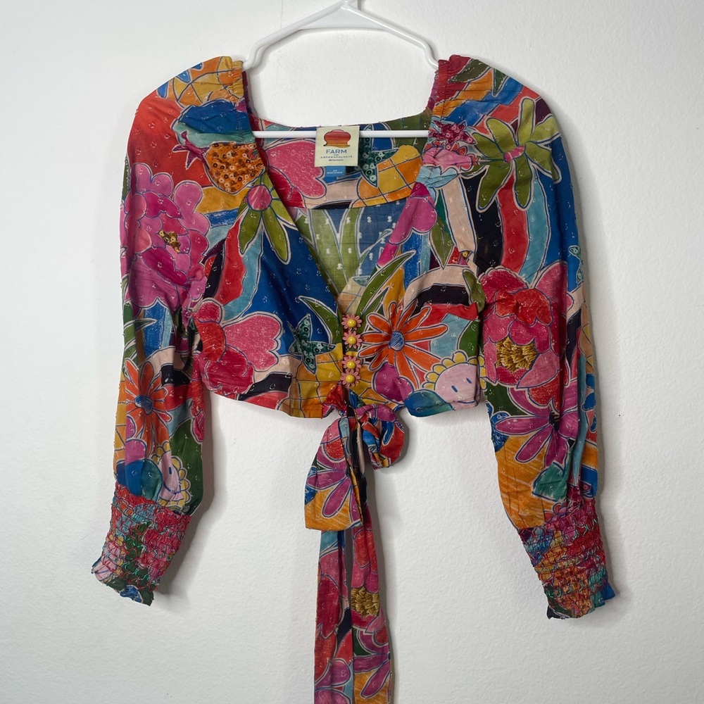 FARM Rio Multicolor Floral Deep V Tie Waist Top